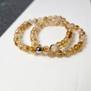 Natural Citrine Bracelet - 6MM Beads Real Crystal Jewelry - Stretch Gemstone Bracelet - Genuine Citrine Bead - November Birthstone Bracelet