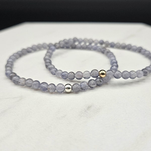 Iolite Bracelet - Natural Iolite Crystal Beads - Dainty Bracelet - Small 4MM Beads - Stone Jewelry - One of a Kind Gift