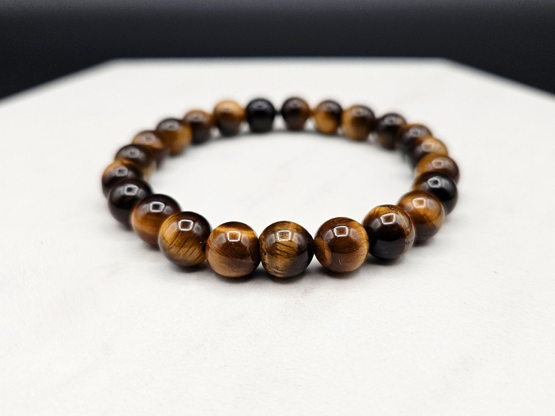 Tigers Eye Bracelet Large 8MM Beads Natural Tigers Eye Gemstone Crystal ...