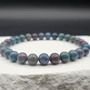 Handmade Ruby Kyanite Fuchsite Bracelet: Rare Gemstone Crystal Jewelry