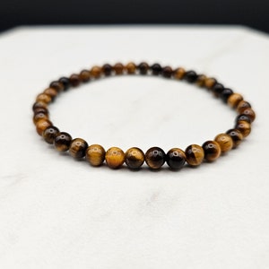 Tigers Eye Bracelet - Natural Crystal Jewelry - 4MM Small Beads - Stretchy Beaded Bracelet - Custom Sized Bracelet - Unique Crystal Gift