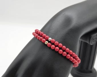 Red Coral Bracelet: Small 4MM Gemstone Beads, Handmade Natural Jewelry, Custom Options