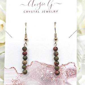 Handmade Unakite Gemstone Earrings: Stainless Steel & Gold