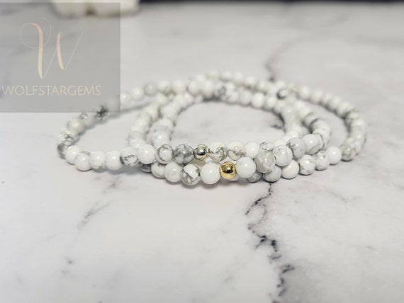 Howlite White & Gray Beaded Crown Jewel Bracelet with Silver