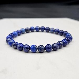 Genuine Lapis Lazuli Bracelet - Blue Crystal Gemstone Beaded Jewelry Stretchy Band for Men Women