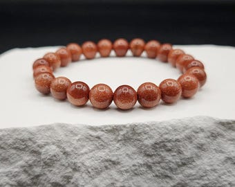 Goldstone Bracelet: Large 8MM Beads, Handmade Boho Jewelry, Custom Sizing