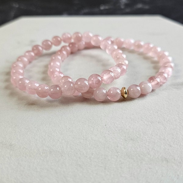 Rose Quartz Bracelet, Heart Chakra Crystal, Natural Grade A Madagascar Rose Quartz, 6MM Beads, Handmade Jewelry Unique Gift