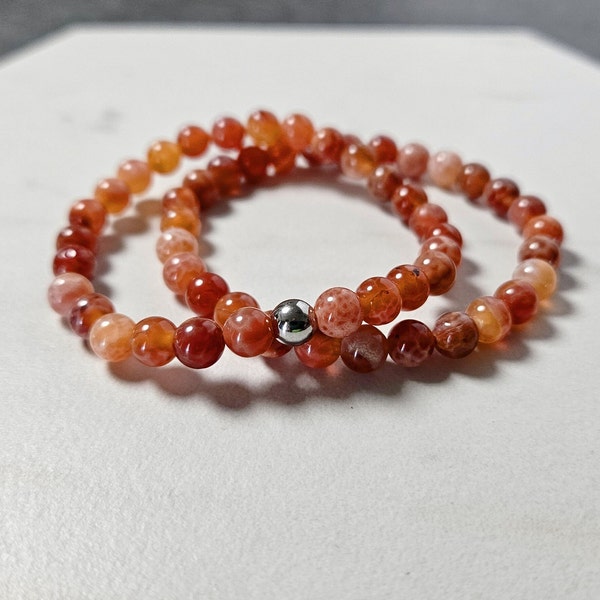 Fire Agate Crystal Bracelet, 6MM Agate Stone Beads, Handmade Stretch Beaded Jewelry, Gift for Men Jewelry for Women