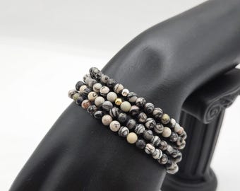 Natural Picasso Jasper Bracelet: Small 4MM Gemstone Beads, Handmade Crystal Jewelry, Custom Options