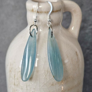 Blue Calcite Crystal Earrings, Lemurian Blue Calcite, Sterling Silver Ear Wire, Handmade Dangle Drop Earrings