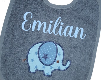 Lätzchen mit Name, Elefant, personalisiert, baby, geschenk zur geburt, geschenk, taufe, babygeschenk, hellblau, dunkelblau