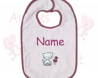 Lätzchen mit Name rosa personalisiert babylätzchen latz geschenke geschenk geburt taufe katze