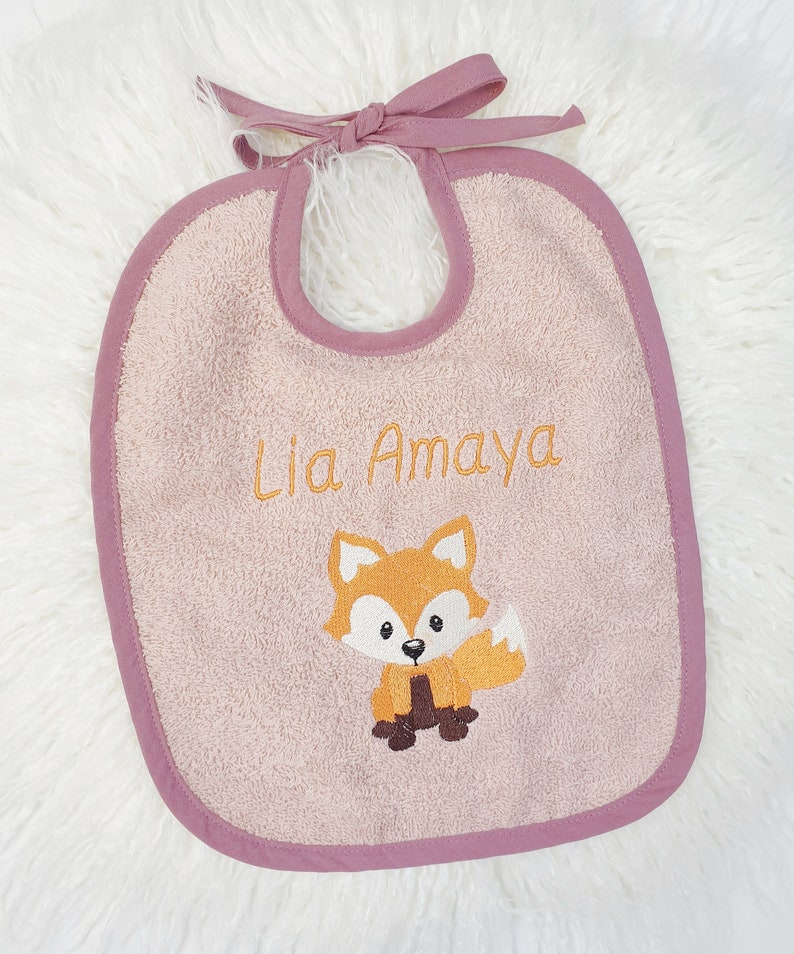 Lätzchen mit Name personalisiert fuchs peachrosa geschenk baby zur geburt taufe Bild 1