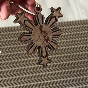 Philippine Sun and Star car rear view mirrors hanger, wooden ornaments