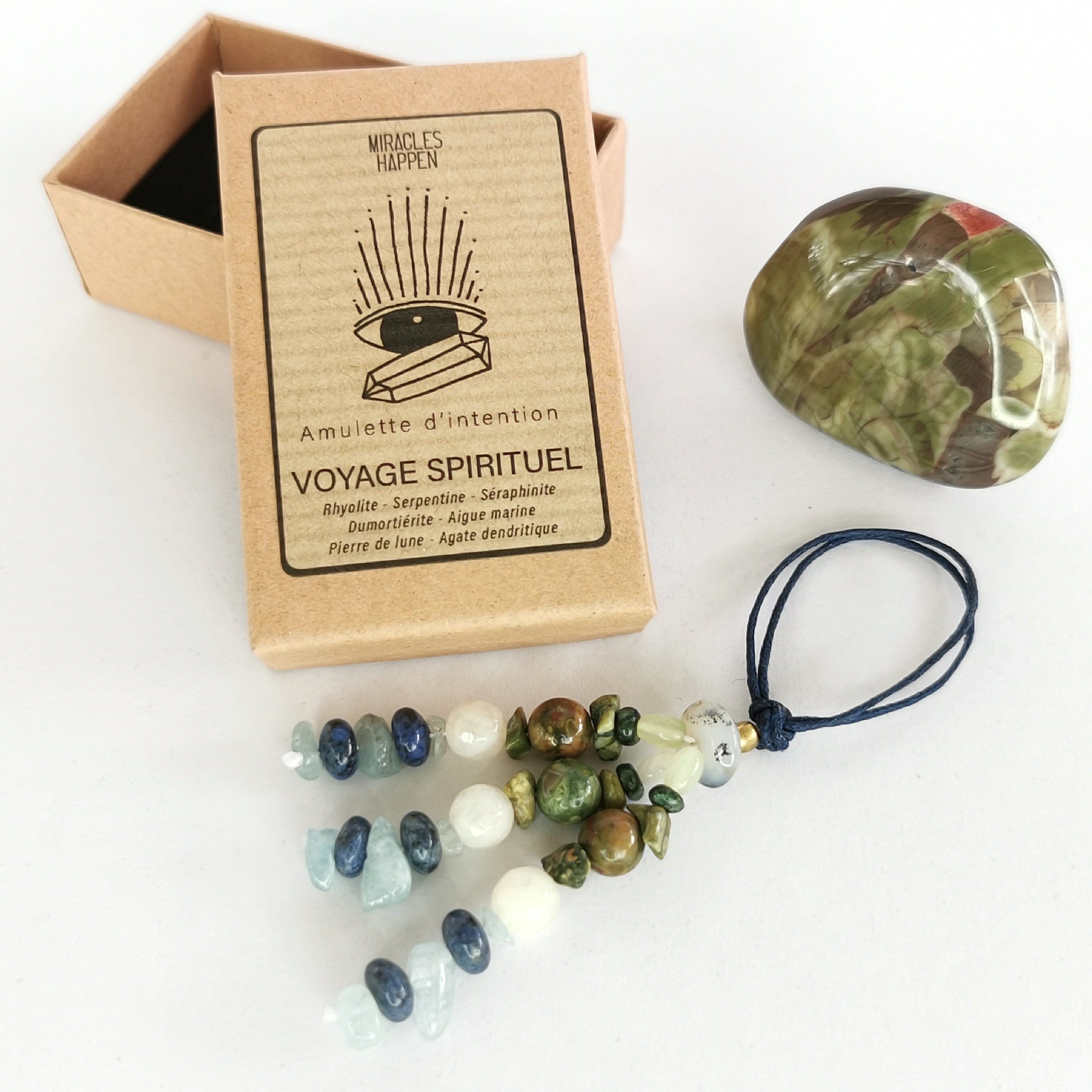 Amulette d'intention Voyage Spirituel à Mettre Autour Du Doigt Rhyolite, Serpentine, Dumortiérite, A
