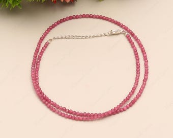 Collar de cuentas de cuarzo turmalina rosa genuino de grado AAA+, gargantilla de cuentas facetadas de cuarzo turmalina de 2,5-3 mm, joyería artesanal.