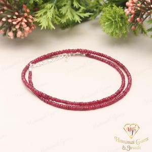 AAA+ Grade Geniune Ruby Necklace Beaded Necklace,2.5-3.5 MM Longido Ruby Faceted Rondelle Bead For Women Choker Necklace In Handmade Jewelry