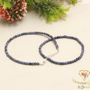 AAA+ Grade Geniune Blue Sapphire Beaded Bracelet,3-3.5MM Sapphire Faceted Round Bead Stretch & Clasp Bracelet In Handmade Jewelry