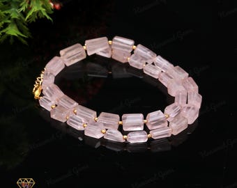 AAA + Geniune rosa Rosenquarz facettierte Nugget / Trommelperlen Choker Halskette in handgemachtem Schmuck