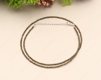 AAA+ Grade Geniune Moldavite Beaded Necklace, 1.80-2.00 MM Moldavite Faceted Beads Choker Necklace In Handmade Jewelry