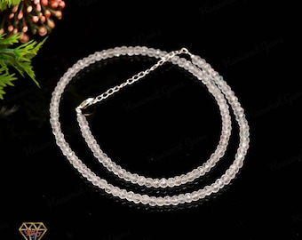 Collar gargantilla con cuentas de topacio blanco genuino AAA+ facetado en forma de rondelle de 3,5-4 mm, joyería hecha a mano.