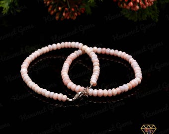 AAA+ Geniune Peruvian Pink Opal Stretch & Clasp Bracelet, 5-5.5MM Faceted Rondelle Beads Handmade Jewelry