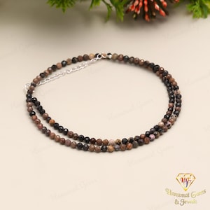 AAA+ Grade Geniune Rhodonite Beaded Necklace,3-3.5 MM Rhodonite Faceted Round Beads For Women Choker Gemstone Necklace In Handmade Jewelry