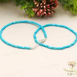 AAA+ Grade Geniune Blue Turquoise Beaded Bracelet,3-3.5 MM Turquoise Faceted Beads Stretch & Clasp Bracelet In Handmade Jewelry
