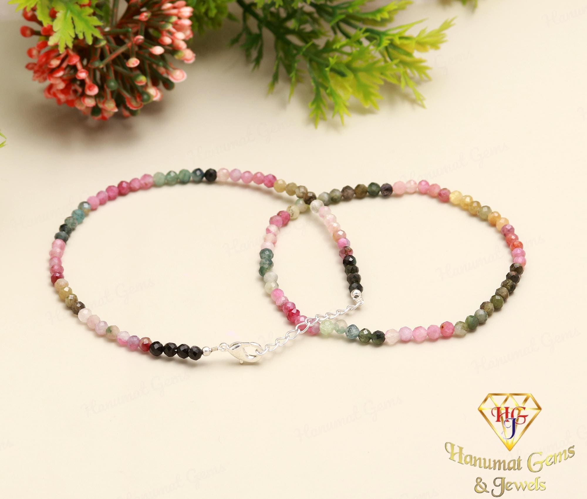 Bracciale Elastico Perline Rotonde 4-10mm Gemme Naturali Sfaccettate Multicolore, Lunghezza 7.5 Pollici, Nuovo