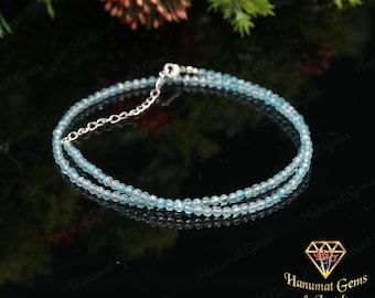 AAA Grade Swiss Blue Topaz Beaded Choker, Handmade Gemstone Necklace