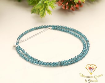 AAA + Grade Geniune London Blautopas Perlenhalskette, 3-3,5 MM Blautopas Facettierte Perlen Chokerhalskette In handgemachtem Schmuck