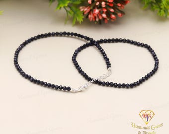 Pulsera de cuentas de piedra dorada azul genuina de grado AAA+, 3-3,5 mm, cuentas redondas facetadas de piedra dorada, elástica y con cierre, hecha a mano.