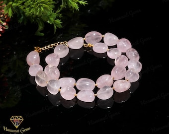 AAA + Geniune Rosa Rosenquarz Glatte Nugget / Trommelperlen Choker Halskette in handgemachtem Schmuck