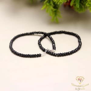 AAA+ Geniune Black Spinel Stretch & Clasp Bracelet, 4-4.5 MM Faceted Rondelle Beads Handmade Jewelry