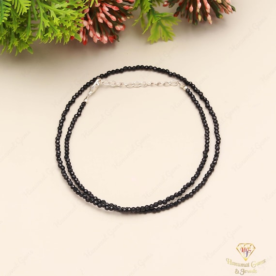 AAA+ Grade Geniune Black Tourmaline Beaded Necklace, 2-2.5 MM Tourmaline Faceted Beads Choker Necklace In Handmade Jewelry