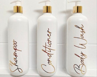 Personalised  Shampoo, Conditioner, Body Wash or Kids Soap Pump Bottles Elegant Bathroom