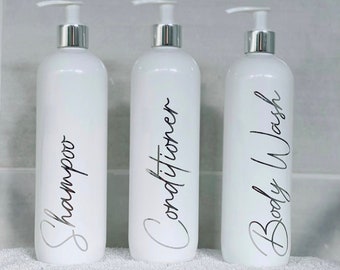 Personalised  Shampoo, Conditioner, Body Wash or Kids Soap Pump Bottles Elegant Bathroom