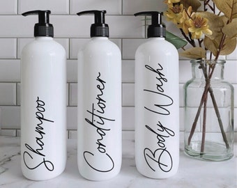 Personalised  Shampoo, Conditioner, Body Wash or Kids Soap Pump Bottles Elegant Bathroom