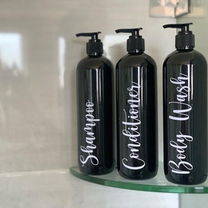 Set of 3 Elegant Black Shampoo, Conditioner and Body Wash Pump Bottles image 1