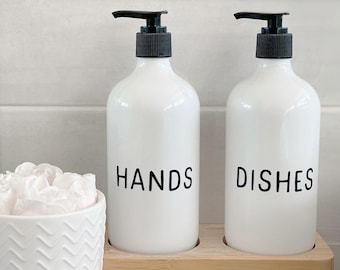 Set of 2 Elegant White Hands and Dishes Soap Dispensers