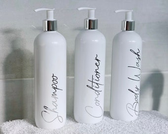 Set of 3 Silver Shampoo, Conditioner and Body Wash Pump Bottles