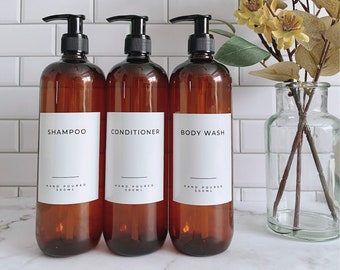 Set of 3 Amber Shampoo, Conditioner and Body Wash Pump Bottles