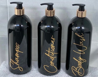 Schwarz und Gold 3er-Set Shampoo, Conditioner und Body Wash Wiederverwendbare Flaschen Elegante Badezimmer Pump 1000ml