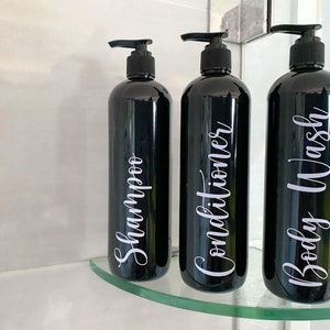 Set of 3 Elegant Black Shampoo, Conditioner and Body Wash Pump Bottles image 3
