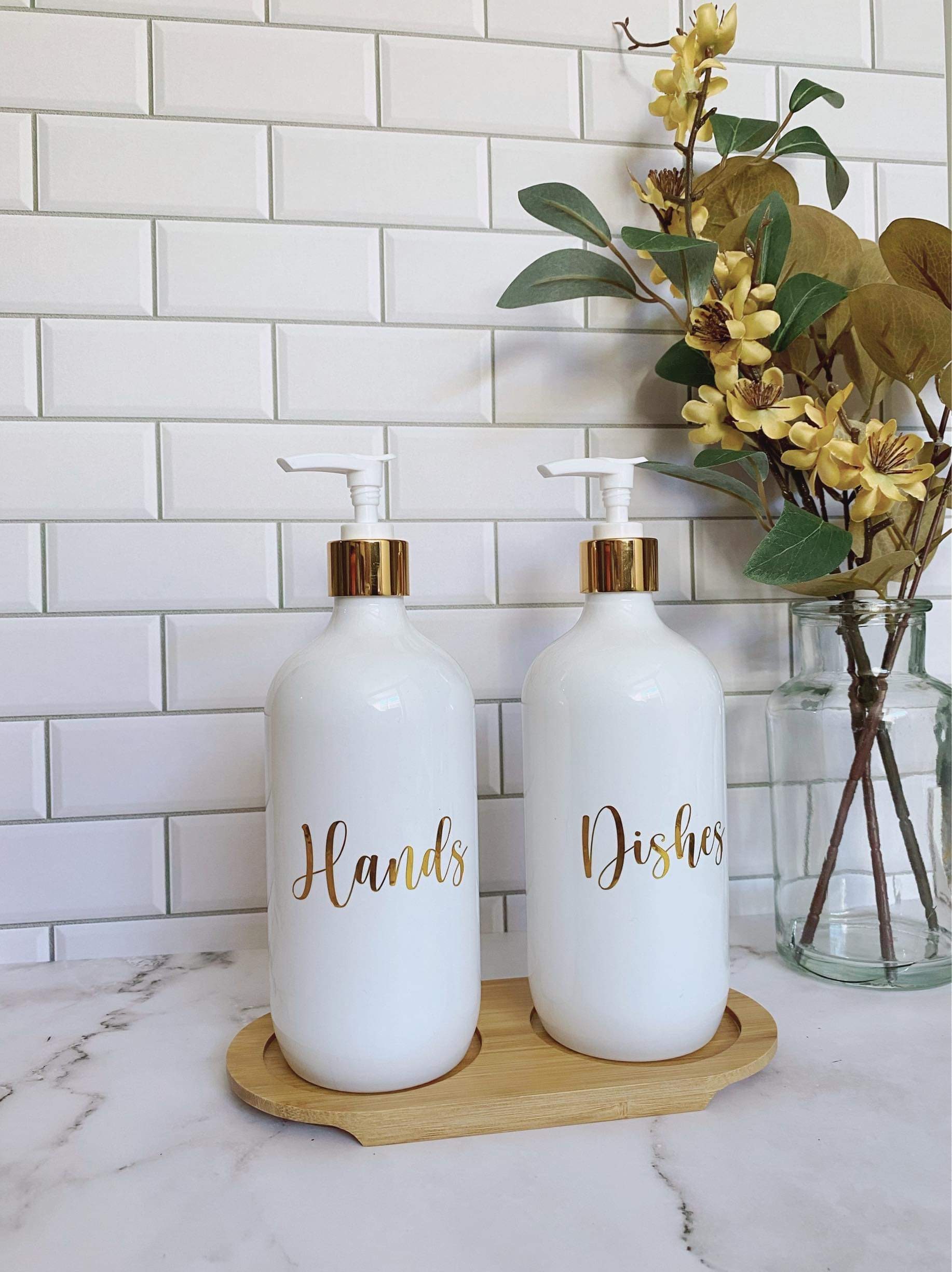 Set of 2 Elegant White Hands and Dishes Soap Dispensers 