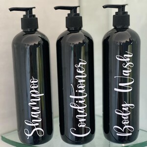 Set of 3 Elegant Black Shampoo, Conditioner and Body Wash Pump Bottles image 4