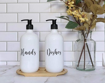 Set of 2 Elegant White Hands and Dishes Soap Dispensers