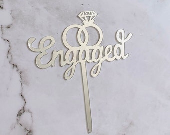 Engaged Elegant Gold, Silver or Rose Gold Cake Topper Wedding Engagement Party