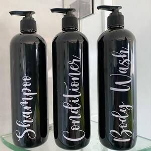 Set of 3 Elegant Black Shampoo, Conditioner and Body Wash Pump Bottles image 2