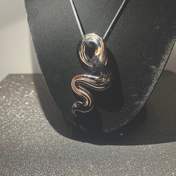 Snake pendant necklace, glass pendant, snake pendant, black, brown, leather rope chain, rope chain, silver, lobster clasp, gothic, witchy